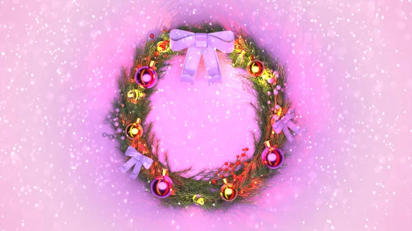Lindo Adornado Circlet Navidad Colorido Telón Fondo Objeto Ilustración —  Fotos de Stock