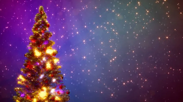 Украшенное Новогоднее Дерево Красочном Фоне Пустым Пространством Абстрактный Рендеринг — стоковое фото