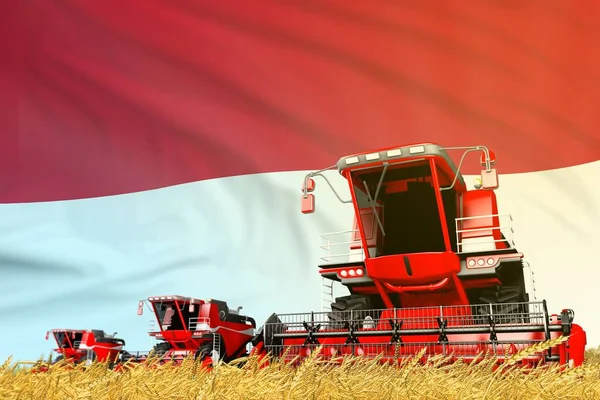 赤小麦農業の産業3Dイラストは フィールド上の収穫者とモナコの旗の背景 食品業界の概念を組み合わせ — ストック写真