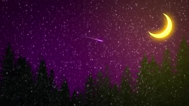 Forêt Nocturne Avec Neige Étoile Filante Lune Toile Fond Nouvel — Video