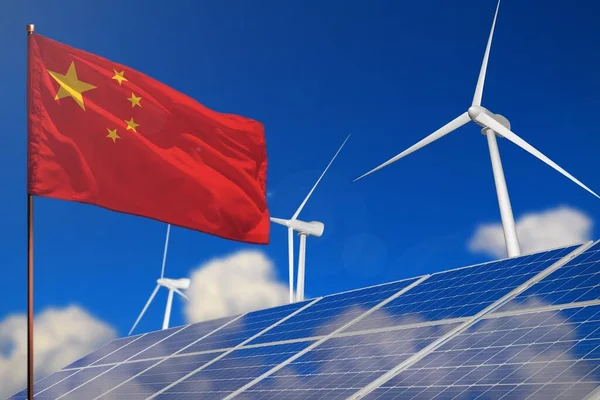 Cina Energia Rinnovabile Energia Eolica Solare Concetto Con Turbine Eoliche — Foto Stock