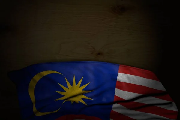 Гарна Темна Фотографія Прапора Малайзії Великими Складками Темній Деревині Вільним — стокове фото