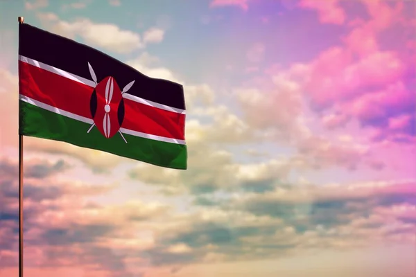 Mockup Bandiera Del Kenya Sventolante Con Posto Tuo Testo Sfondo — Foto Stock