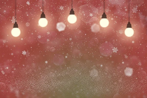 Mooie Heldere Abstracte Achtergrond Glitter Lichten Met Gloeilampen Vallende Sneeuw — Stockfoto