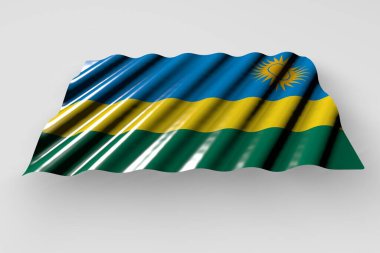 Büyük kıvrımları olan güzel, parlayan Ruanda bayrağı griye gömülüdür.