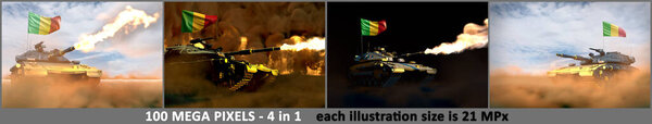 Mali army concept - 4 high resolution pictures of heavy tank with design that not exists with Mali flag, military 3D Illustration