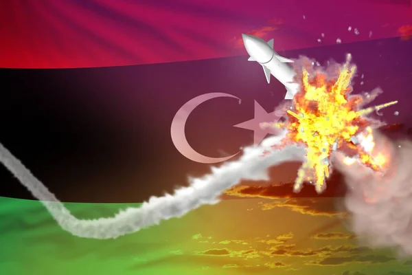 Libya Intercepted Ballistic Warhead Modern Antirocket Destroys Enemy Missile Concept — Stock Photo, Image