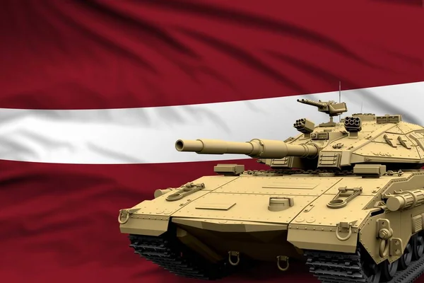 Латвия Современный Танк Ненастоящим Дизайном Фоне Флага Концепция Танковых Войск — стоковое фото