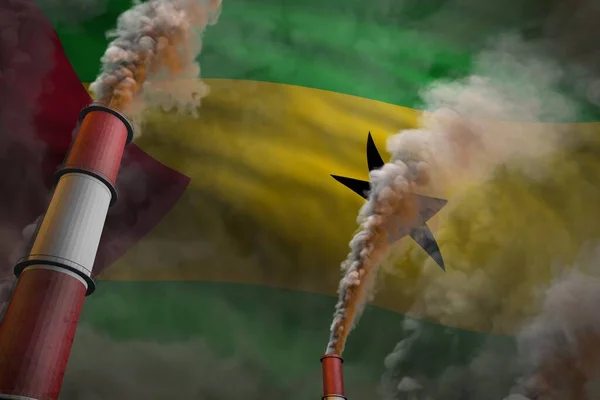 Vervuilingsbestrijding Sao Tomé Principe Concept Industriële Illustratie Van Twee Enorme — Stockfoto