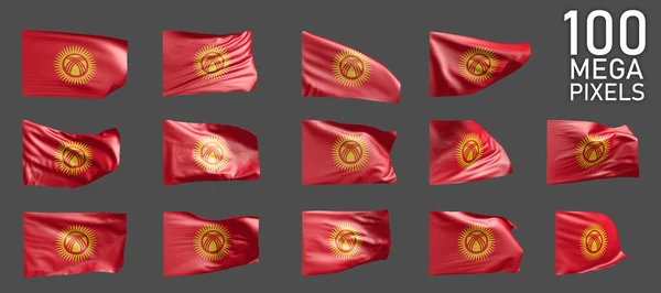 Várias Fotos Bandeira Quirguistão Isolado Fundo Cinza Ilustração Objeto — Fotografia de Stock