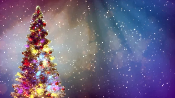 Διακοσμημένο Χριστουγεννιάτικο Πεύκο Πολύχρωμο Φόντο Άδειο Χώρο Ψηφιακή Αφηρημένη Απόδοση — Φωτογραφία Αρχείου