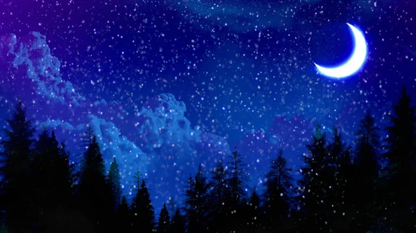 Ліси Вночі Сніг Барвистим Небом Новорічна Тема Цига Абстрактна Ілюстрація — стокове фото