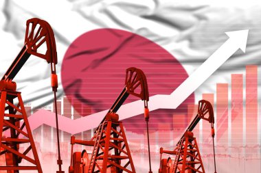 Japon petrol endüstrisi konsepti, endüstriyel illüstrasyon - Japonya bayrak arka planında yükselen grafik. 3B Görüntü