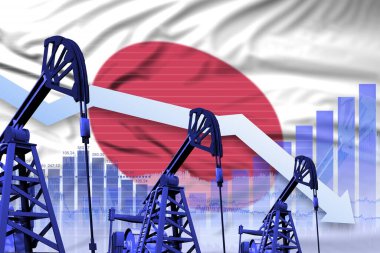 Japon petrol endüstrisi konsepti, endüstriyel illüstrasyon - Japonya bayrak arkaplanının grafiğini düşürmek. 3B Görüntü
