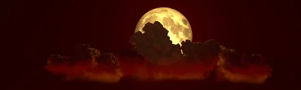 Backdrop Panorama Large Clouds Moon Digital Nature Illustration — Stock Photo, Image