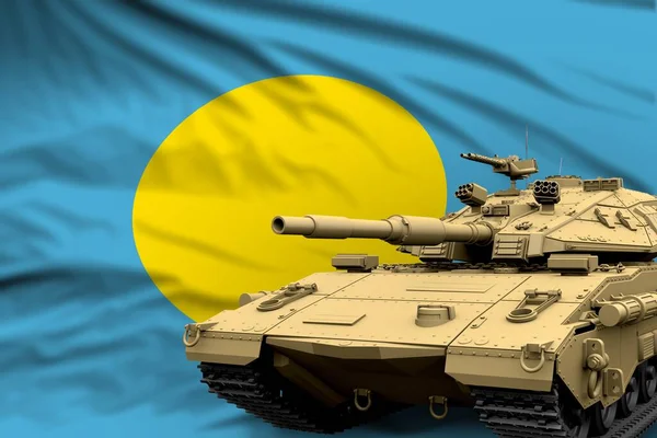 Palau Modern Tank Real Design Flag Background Tank Army Forces — Stock Photo, Image