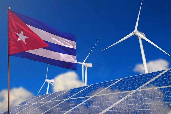 Куба Відновлювана Енергія Вітер Сонячна Енергія Концепція Вітровими Турбінами Сонячними — стокове фото