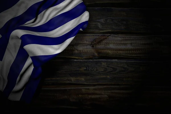 Beautiful Dark Photo Greece Flag Large Folds Old Wood Empty — Stock Photo, Image