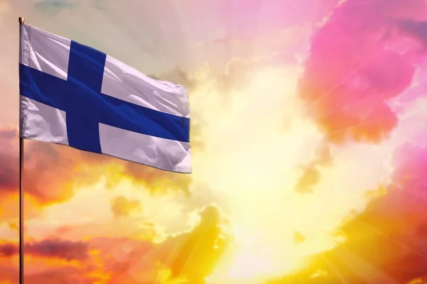 Fladderende Finland Vlag Linker Bovenhoek Mockup Met Plaats Voor Informatie — Stockfoto