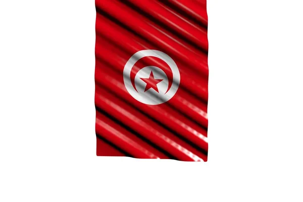 Beautiful Glossy Flag Tunisia Big Folds Hanging Top Isolated White — Stock Photo, Image