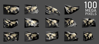 Gri zemin üzerinde izole edilmiş dünya bayrağının çok farklı gerçekçi yorumlayıcıları - nesnenin 3D görüntüsü