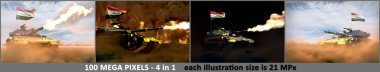Irak ordusu konsepti - Irak bayrağı ile gerçek olmayan 4 adet ağır tank fotoğrafı, askeri illüstrasyon