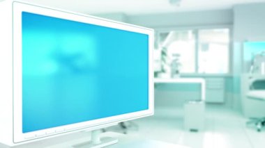 Yüksek teknoloji ofisindeki boş alanı olan monitör modeli