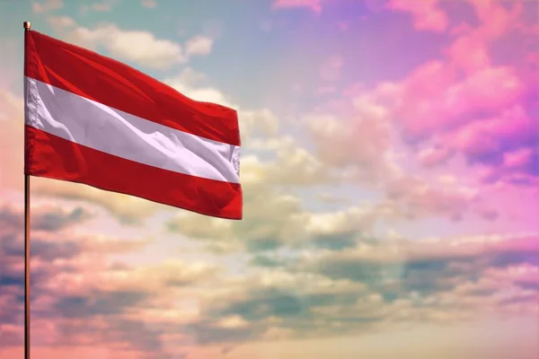Fluttering Austria Flag Mockup Place Your Text Colorful Cloudy Sky — Stock Photo, Image