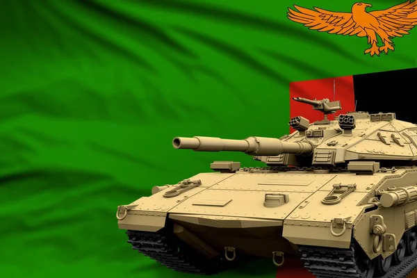 ザンビアの旗の背景に架空のデザインの重戦車 現代の戦車軍の概念 軍事3Dイラスト — ストック写真