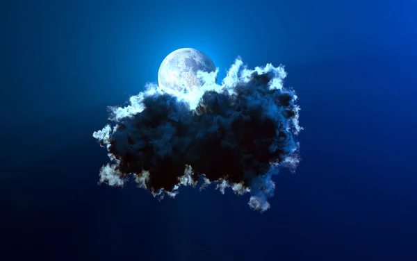 Seul Grand Nuage Bleu Lune Nature Numérique Illustration — Photo