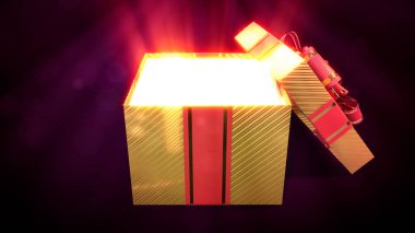 içeriden gelen ışıkla altın ve kırmızı hediye - nesne 3D görüntüleme