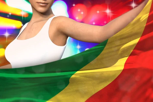 Sexy Frau Hält Kongo Flagge Vor Sich Auf Der Party — Stockfoto