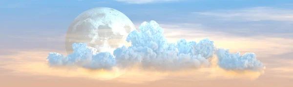 巨大な雲と月のパノラマ デジタル自然3Dイラスト — ストック写真