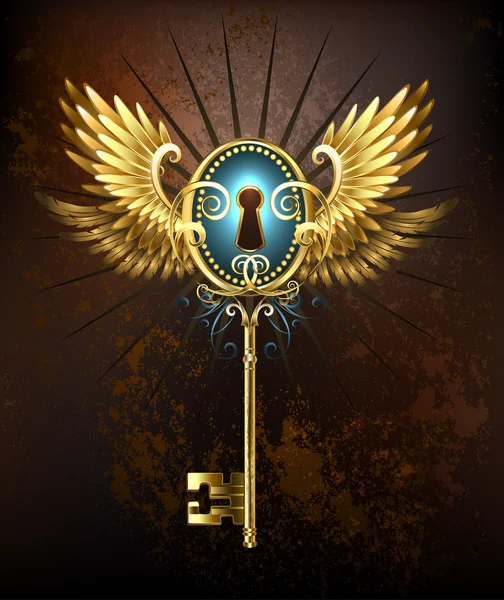 Ключ с золотыми крыльями — стоковый вектор