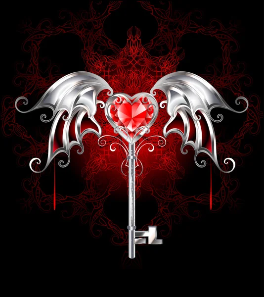 Llave con corazón de vampiro — Vector de stock