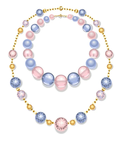 Necklace of blue and pink beads — Stock Vector