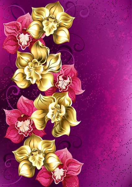 Orquídea de oro sobre un fondo rosa — Vector de stock