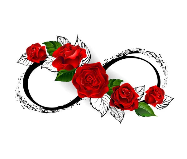 Símbolo infinito con rosas rojas — Vector de stock