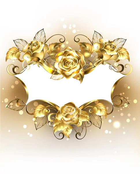 Banner de oro con rosas doradas — Vector de stock