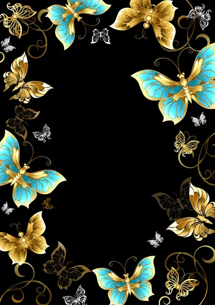 Cornice con farfalle dorate — Vettoriale Stock