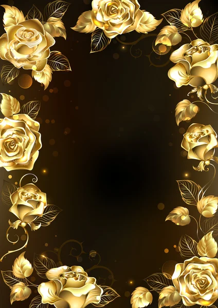 Cadre avec des roses d'or — Image vectorielle