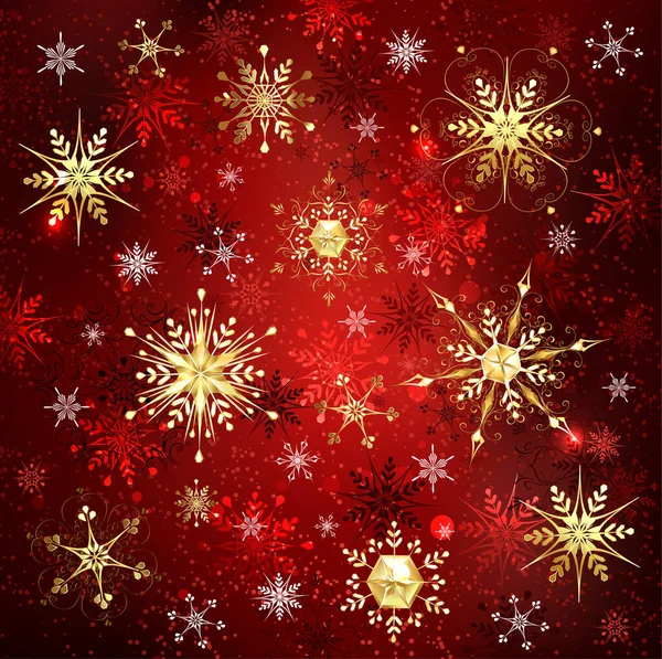 ゴールドとホワイトジュエリーの雪の結晶とブルークリスマスの背景 金色の雪片 — ストックベクタ