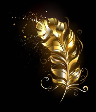 Siyah bir arkaplanda parlak altın tüyleri