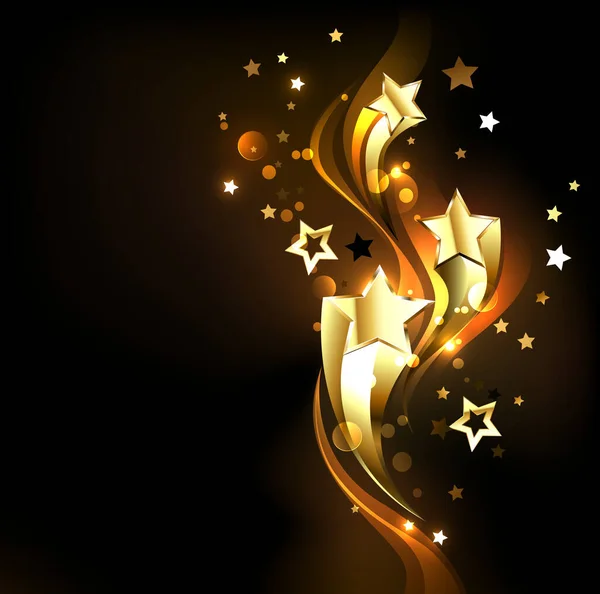 Três Estrelas Planas Douradas Brilhantes Num Fundo Escuro Design Com — Vetor de Stock