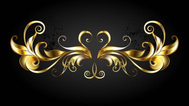 Altın, antika, parlak, kuyumcu çerçeve parşömeni ve siyah arkaplan yaprakları..
