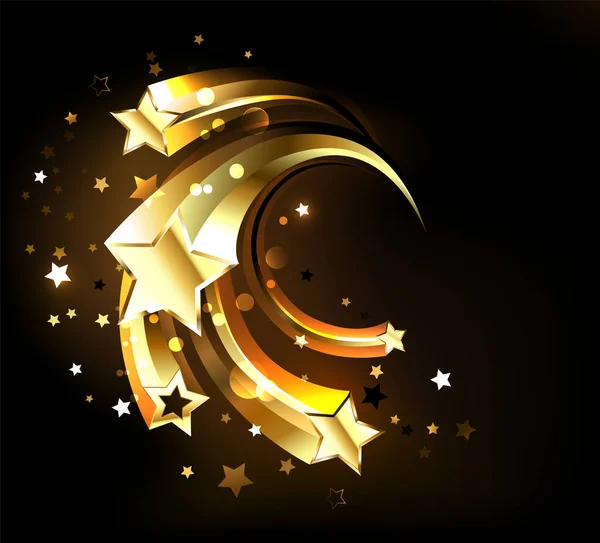 Cinco Estrelas Voadoras Douradas Cintilantes Num Fundo Luminoso Escuro Estrela Ilustração De Bancos De Imagens