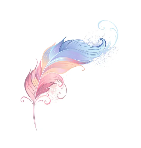 Beautiful Feather Painted Pink Blue Pastel Colors White Background — Stock Vector