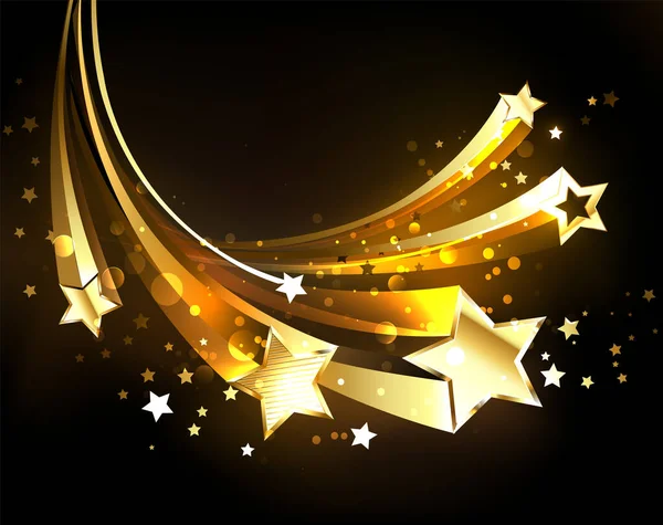 Cinq Comètes Dorées Volantes Sur Fond Sombre Golden Star Design — Image vectorielle