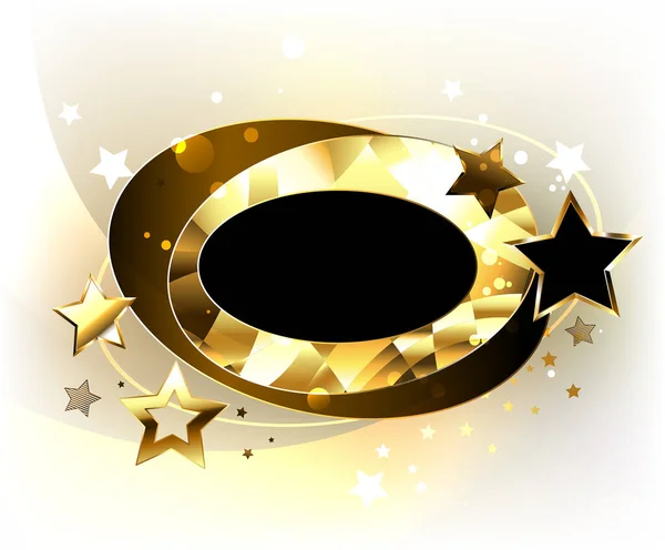 Banner Dinâmico Oval Poligonal Dourado Com Estrelas Douradas Pretas Sobre — Vetor de Stock