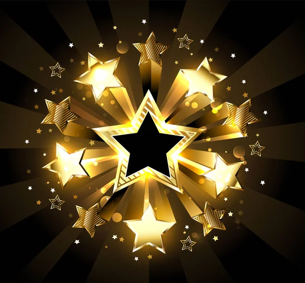 Explosión Estrellas Doradas Brillantes Sobre Fondo Negro Estrella Dorada — Vector de stock